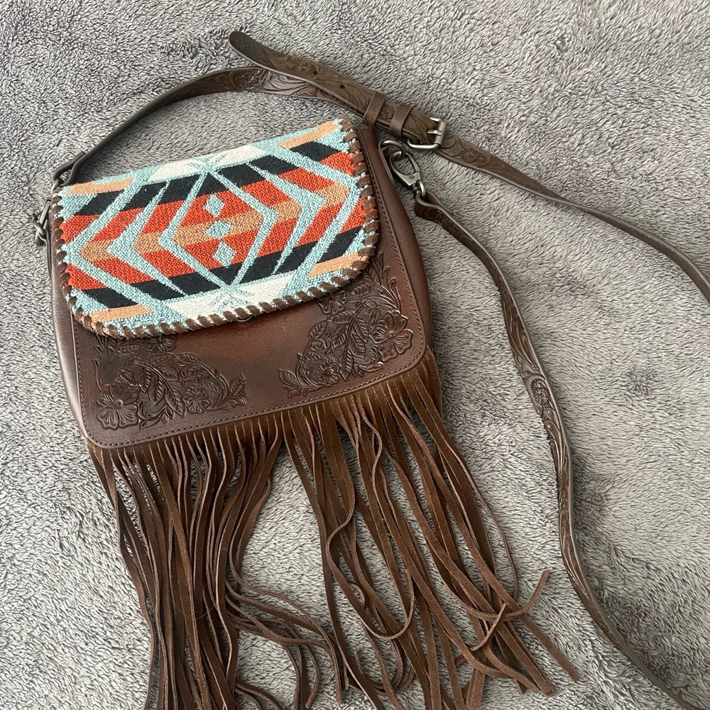 Shyanne Brown and Multicolor Geometric Crossbody Bag